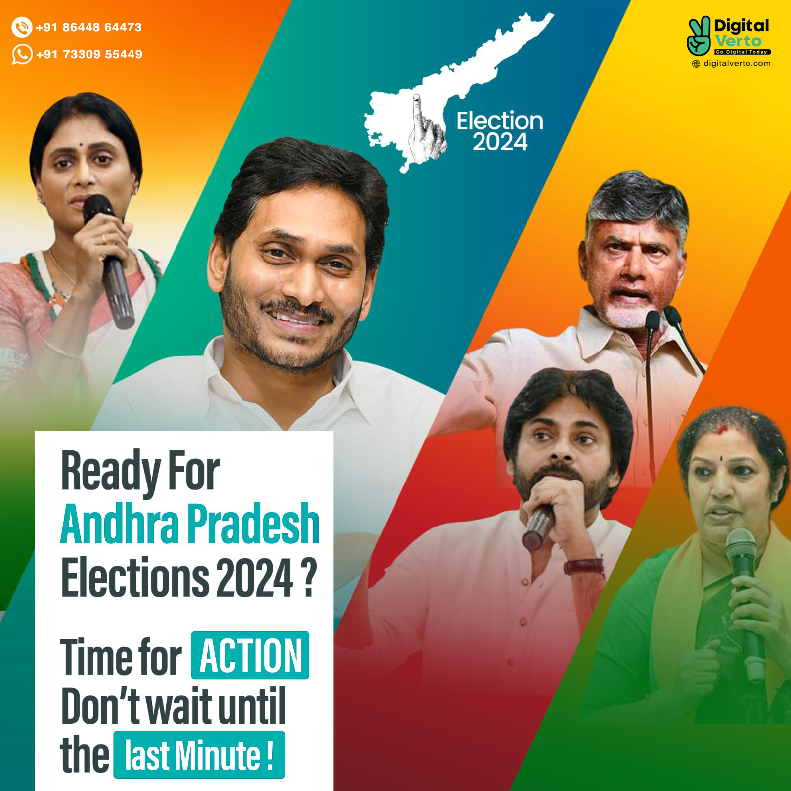 Political leaders of Andhra Pradesh featured in a promotional graphic for the 2024 state elections.