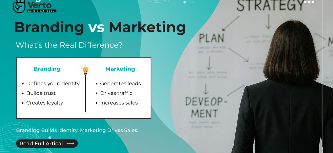 Branding vs marketing concept image showing key differences between branding and marketing strategy for business growth